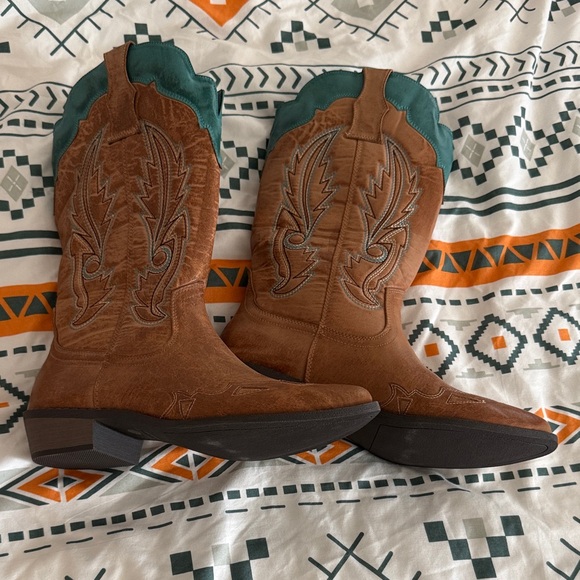 Coconuts by Matisse Brown and Teal Heeled Boots - Picture 2 of 2